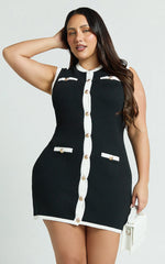 Branson Mini Dress - Sleeveless Button Down Knitted Dress in Black