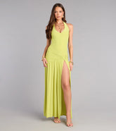 Plans Booked Halter Slit Maxi Dress