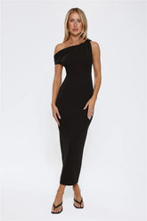 Downtown Alley Off Shoulder Midi Dress Black