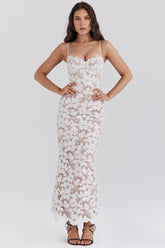 White Floral Embroidered Maxi Dress