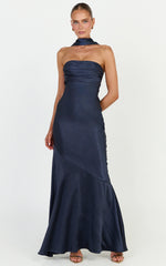 Odette Maxi Dress - Strapless Slip Dress With Neck Scarf in Navy
