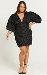 Miley Mini Dress - V Neck Bodycon Dress in Black