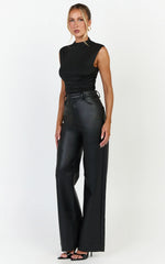 Olive Top - High Neck Sleeveless Side Ruched Top in Black
