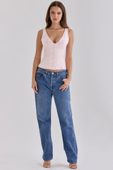 Pink Satin Custom Embroidered V-neck Top - Limited Edition