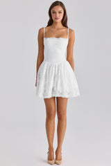 White Custom Lace + Cotton Broderie Anglaise Mini Dress