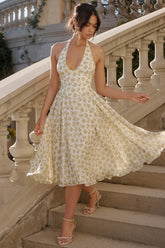 Ivory Vintage Floral Print Georgette Halter Sundress