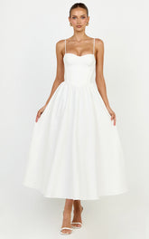 Seren Midi Dress - Corset Bodice Fit And Flare Dress in White