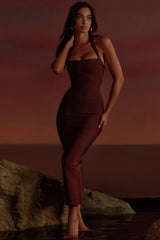 Burnt Sugar Halter Neck Bandage Maxi Dress