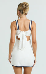 Julian Mini Dress - Square Neck Tie Back A Line Mini Dress in Off White