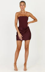 Kailani Mini Dress - Strapless Corset Bodice Lace Up Back Dress in Chocolate