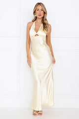 Ishara Halter Satin Maxi Dress Yellow