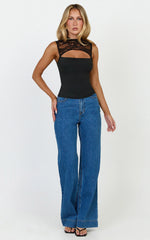 Blanche Top - Cut Out Lace Top in Black
