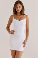 True White V Waist Bandage Mini Dress
