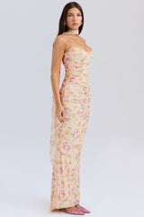 Honeyflower Print Strapless Corset With Neck Scarf