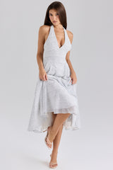 Polka Dot Print Georgette Halter Sundress
