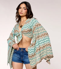 Good Vibes Flare Sleeve Tie-Front Top