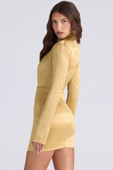 Gold Long Sleeve Satin Mini Dress