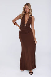 No Limits Halter Maxi Dress Brown