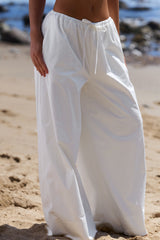 White Cotton Wide Leg Trousers