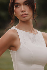 White Satin Hand Embroidered Midi Dress