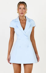 Clementine Mini Dress - Cap Sleeve Double Breasted Dress in Baby Blue