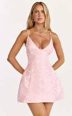 Gianni Mini Dress - Plunge A Line Low Back Dress in Pink