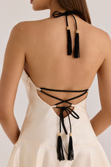 Vintage Cream Satin Halter Neck Mini Dress
