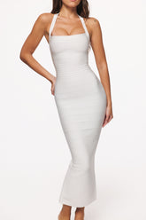 True White Halter Neck Bandage Maxi Dress