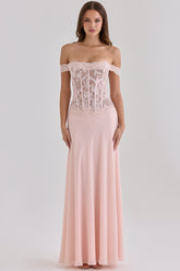 Pink Lace + Georgette Corset Maxi Dress