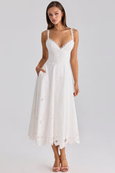 White Cotton Broderie Anglaise Midi Sundress