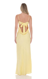 Satin Open Back Maxi Dress in Yellow