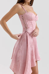 Pink Jacquard Draped Mini Dress
