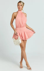Bryonie Mini Dress - Backless Halter Dress in Grapefruit
