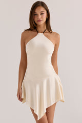 Vintage Cream Satin Halter Neck Mini Dress