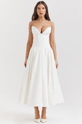 White Strapless Midi Dress