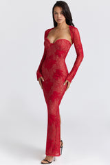 Red Lace Embroidered Maxi Dress - Limited Edition