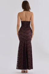 Chocolate Brown Lace Contouring Silhouette Maxi Dress