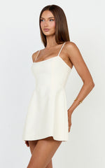 Carolina Mini Dress - Scoop Neck Panel Bodice Dress in Off White