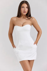 White Strapless Twill Mini Dress