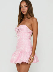 Aubriana Strapless Mini Dress Pink Jacquard