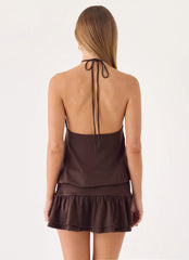 Melosa Beaded Halter Mini Dress - Chocolate