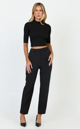 Hermie Pants - High Waisted Cropped Tailored Pants in Black
