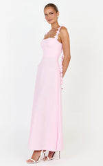 Clementine Midi Dress - 3D Floral Strap Dress in Pink