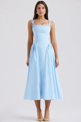 Italian Azure Cotton Midi Sundress