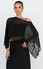 Aya Top - Sheer Off Shoulder Cape Top in Black