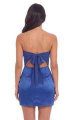 Strapless Satin Mini Dress in Cobalt Blue