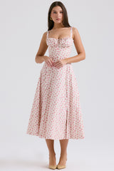 White Rosebud Print Cotton Bustier Sundress