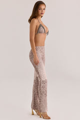 Animal Print Satin Straight Leg Trousers
