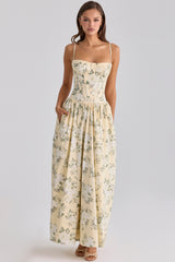 Lemon Floral Print Cotton Maxi Dress
