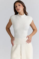 Ivory Wool Boucle Knit Top